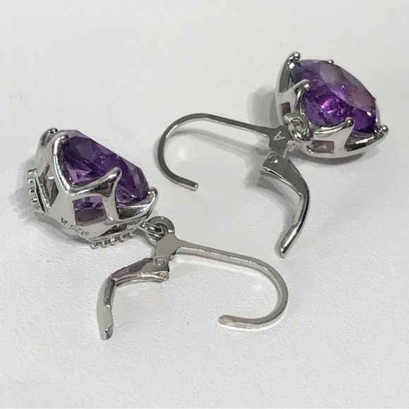 Artist Signed A 12mm Amethyst Round Cut 925 Sterling Silver Drop Earrings - Picture 16 of 17